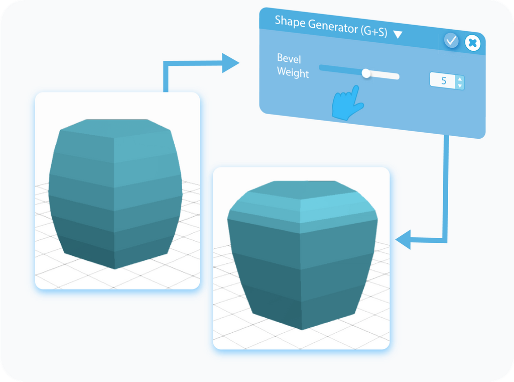 Customizing the Bevel Weight feature for Shape Generator with slider or text-box